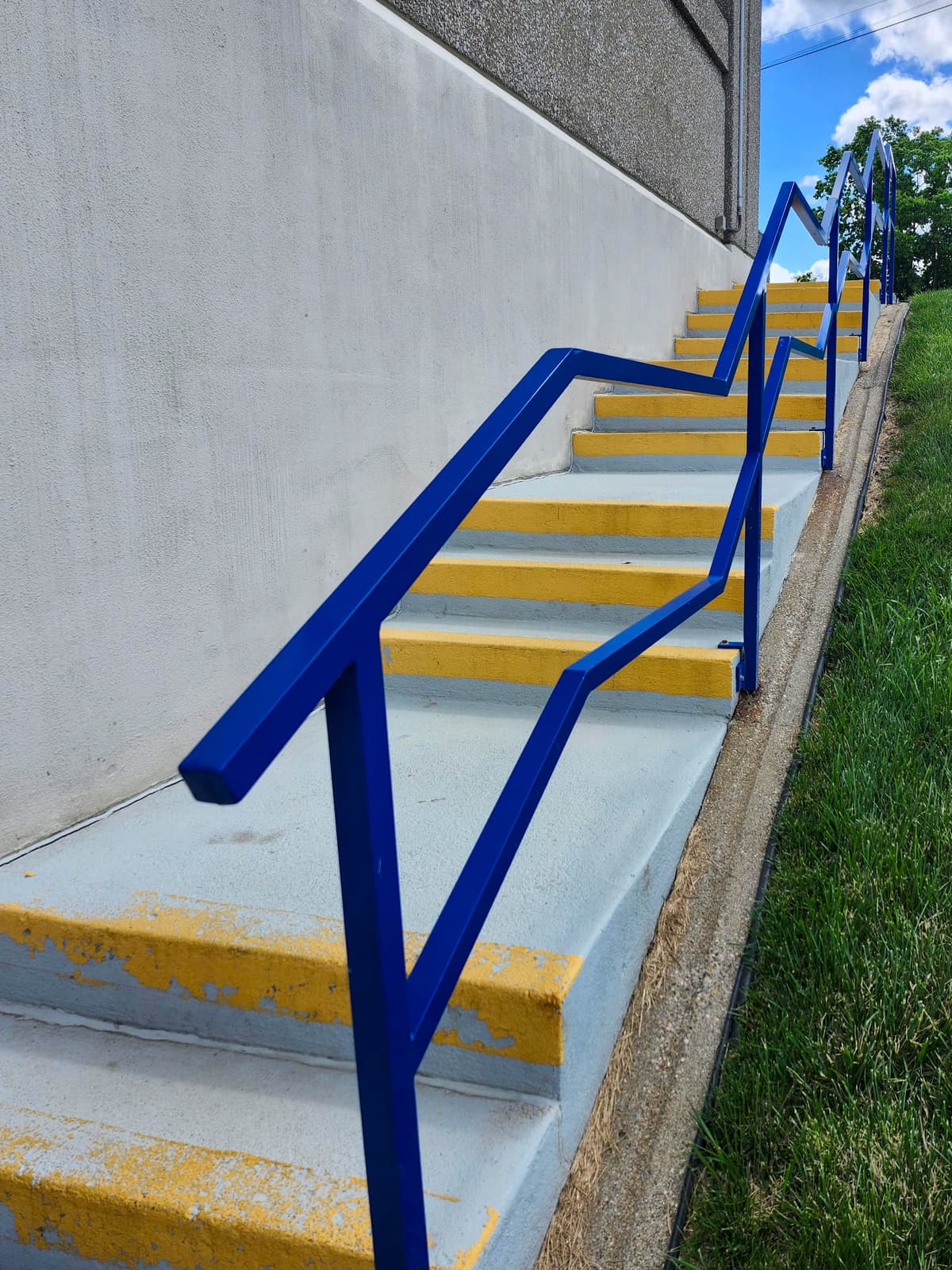 ASB Blue Metal Stairstep Railings photo in railing work, Central Kentucky.